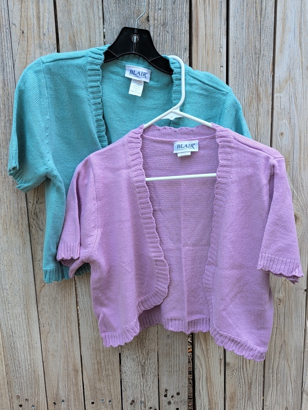 Blair Short-Sleeve Open Knit Cardigans Shrugs Teal & Lavender